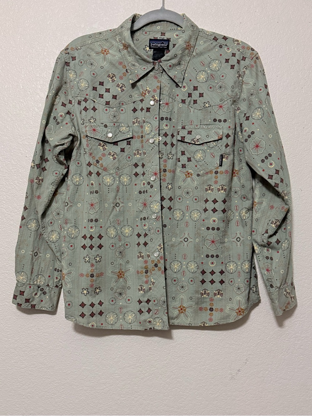 Patagonia women’s Light Green Patterned Long-Sleeve Shirt 0174
